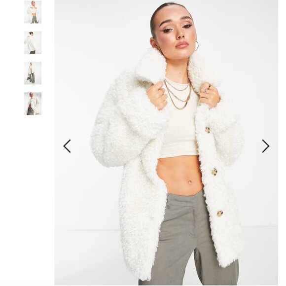 ASOS DESIGN bonded borg jacket in cream - Picture 1 of 3